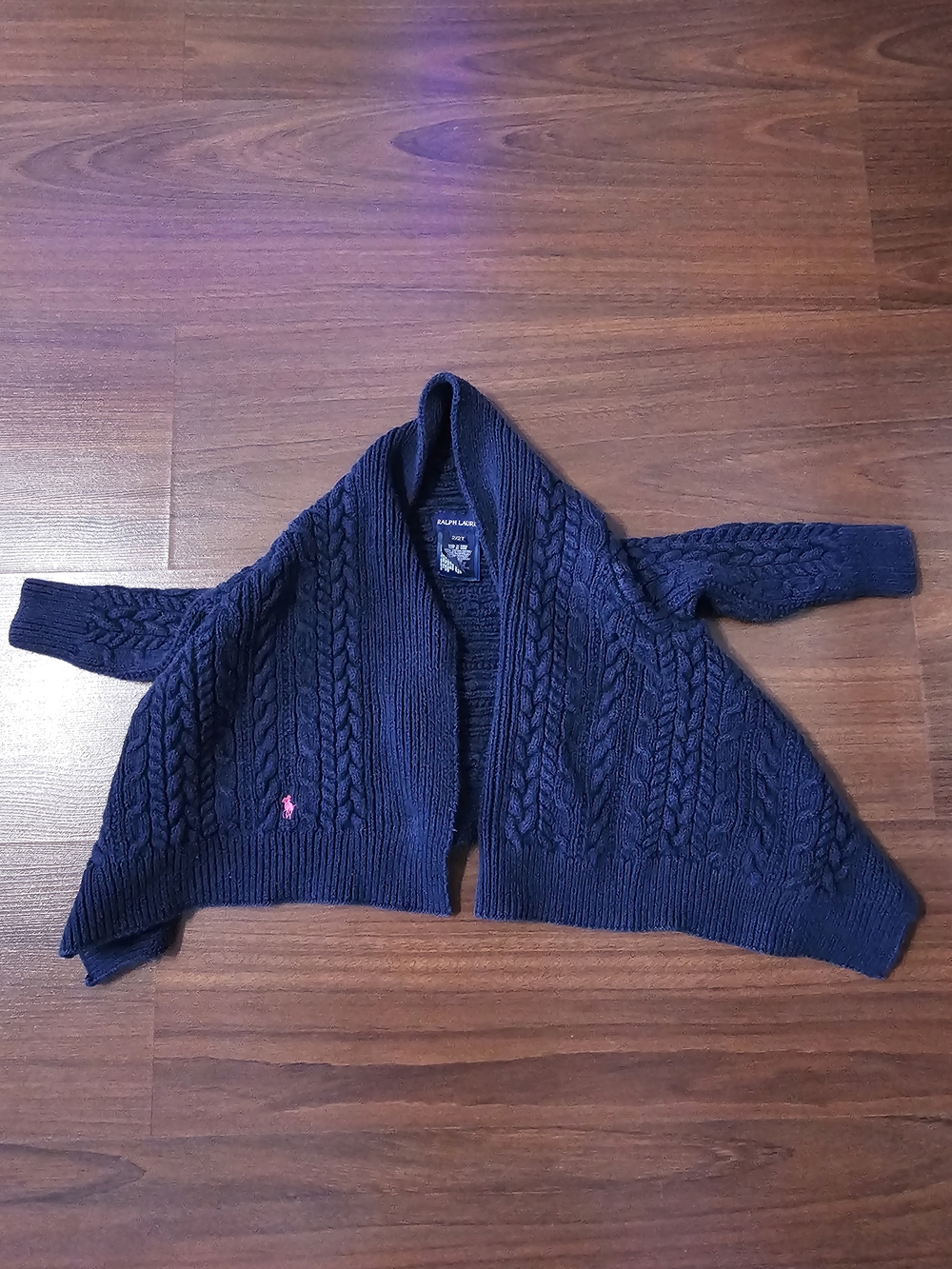 Ralph Lauren Navy Cable-Knit Shawl Collar Women's Sweater